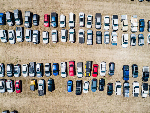Cars parked in paddock during big sport event
