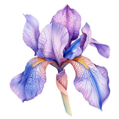 Watercolor tropical iris flower on white background. ai illustration.