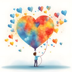 A child holding a large, colorful heart-shaped balloon, symbolizing love, acceptance, and understanding for people with autism.
