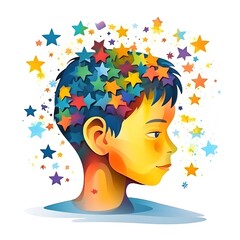 Description: A colorful illustration of a human head filled with stars, representing the diversity and complexity of the autism spectrum. 