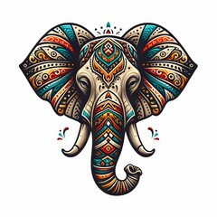 Colorful illustration of elephant head with ornaments