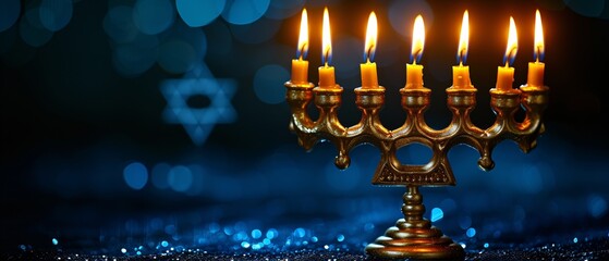 Hanukkah Glow: A Golden Menorah Illuminates the Night Generative AI