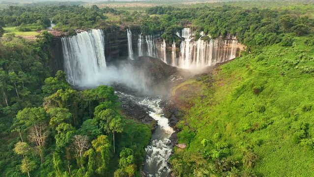 Aerial of the Calandula Falls, third highest waterfall in Africa, Angola, Africa