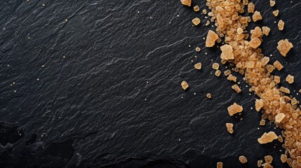 Black slate background with brown cane sugar - Powered by Adobe