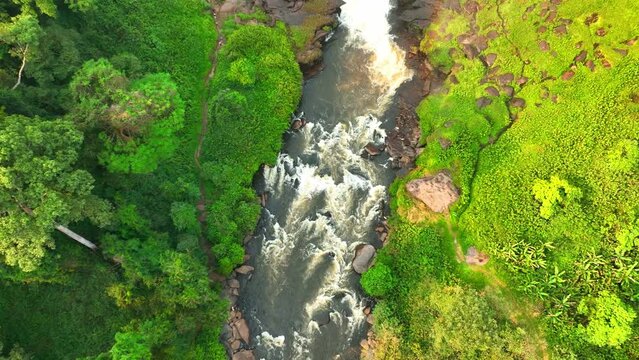 Aerial of the Calandula Falls, third highest waterfall in Africa, Angola, Africa