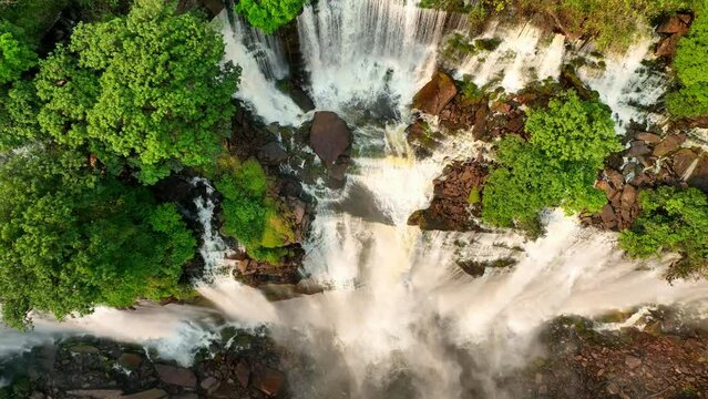 Aerial of the Calandula Falls, third highest waterfall in Africa, Angola, Africa