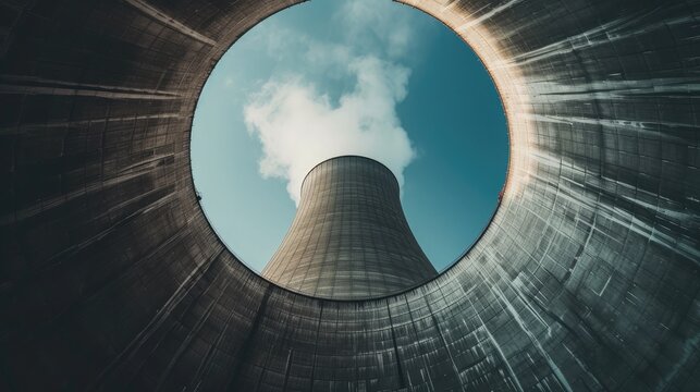 Cooling tower of a power station, view from bottom to top.