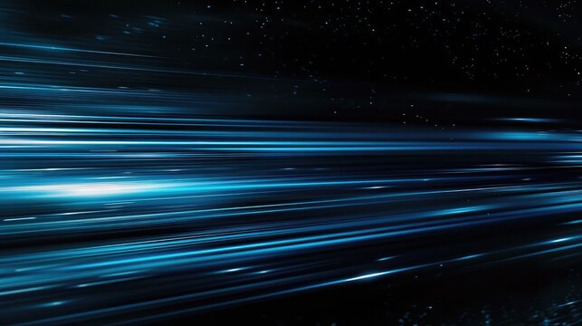 digitally generated image of blue light and stripes moving fast over black background