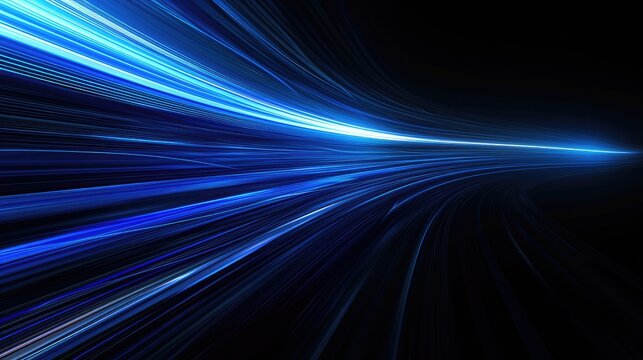 digitally generated image of blue light and stripes moving fast over black background