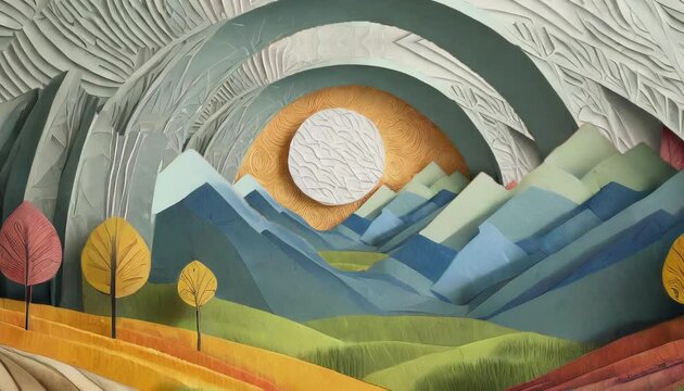 mountain peak and tree landscape on watercolor paper background. spring summed landscape style. zoom in logo intro concept