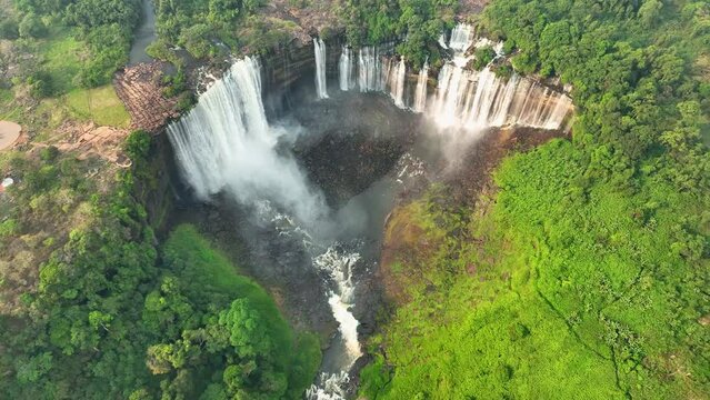 Aerial of the Calandula Falls, third highest waterfall in Africa, Angola, Africa