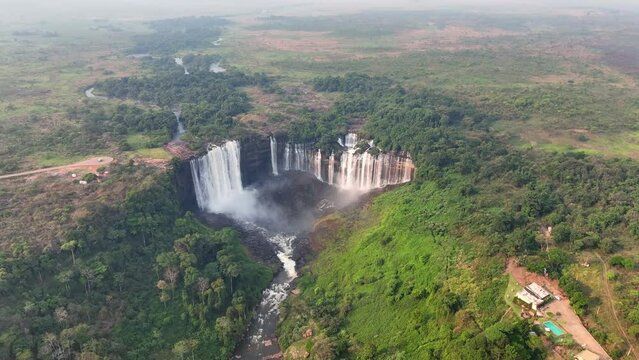 Aerial of the Calandula Falls, third highest waterfall in Africa, Angola, Africa