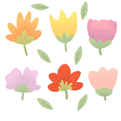 set of cute flowers handdrawing illustration