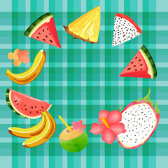 seamless pattern summer colorful fruits background