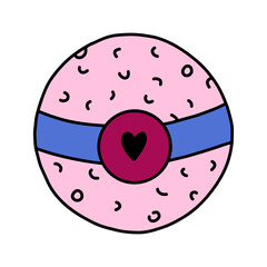 Cute cartoon bath bomb with label with a heart. Handdrawn bath organic cosmetic for relaxation, aromatherapy and spa. Simple doodle of aroma bomb with hand drawn outline isolated on white