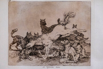 He defends himself well, The disasters of war, 1810 -1814, Francisco de Goya, first printing of 1863, Santo Domingo de la Calzada, La Rioja , Spain - obrazy, fototapety, plakaty