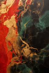 Gold, black, red, green color marble background