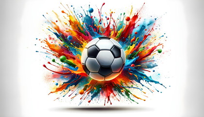 soccer ball splashing with color paint isolated on white background