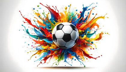 soccer ball splashing with color paint isolated on white background