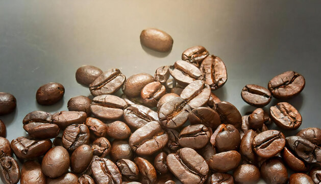 山積みのコーヒー豆のイメージ。珈琲豆の素材。An image of a pile of coffee beans. Coffee bean material.