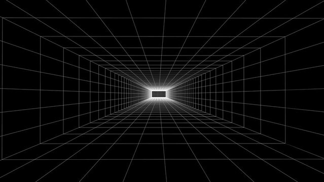 White grid tunnel move inside straight and back endless 4k