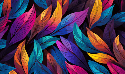 Abstract colorful leaf pattern, seamless vector