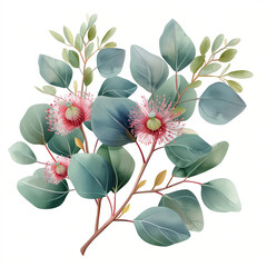Watercolor tropical eucalyptus flower on white background. ai illustration.