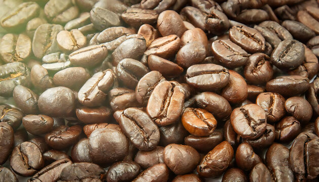 An image of a pile of coffee beans. Coffee bean material.