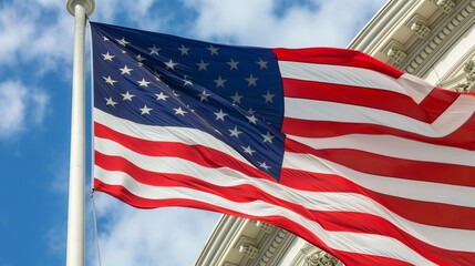 American Flag against US Capitol building, Washington DC, USA