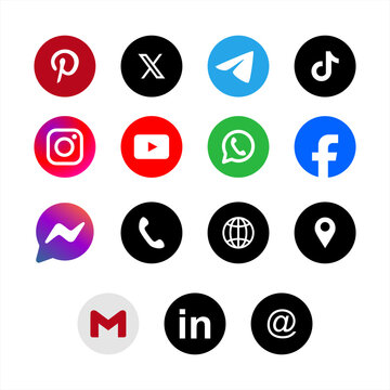 icon social media pinterest, instagram, web, telegram, messenger, tiktok, fecebook, in, x, gmail, email, telephone, whatsapp, location