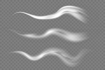 This is a vector set of realistic powder or mist sprays, aerosol trails and bursting vapour splashes. Festive wind, Christmas spotted, cold air. Smoke from car wheels, smoke from explosions.