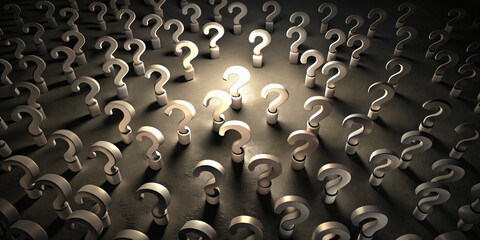 Obraz premium Question marks on background with light