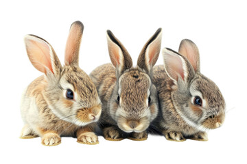 Fototapeta na wymiar Rabbit Eating Grass with Bunnies on Transparent Background, PNG,