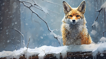 Happy jackal rejoicing in the first snow - obrazy, fototapety, plakaty