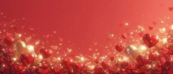 Foto op Canvas Garland,bright light red, sparkling glitter smal and big hearts on white background,valentins day,mothers day © SYLVIA