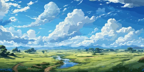 Fototapeten Vector blue sky clouds. Anime clean style © Влада Яковенко