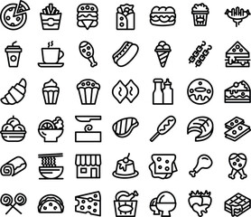 Satisfy cravings visually with the vibrant Fast Food Line Icons. From burgers to pizzas, these mouthwatering symbols add flavor to menus, apps, and social media. Indulge in irresistible design delight