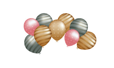 Grand opening design with ribbon, balloons and gold scissors, confetti. Vector illustration