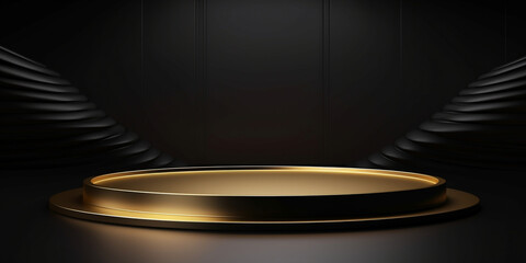 Beautiful luxury podium oval shape lighting effect spackle dark brown background.