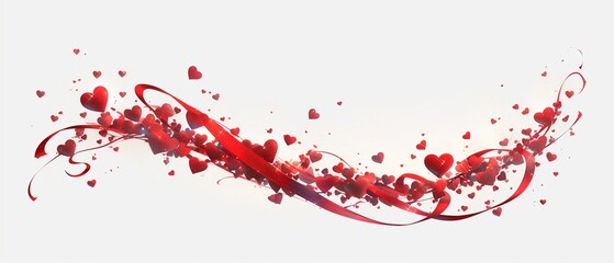 Garland,bright light red, sparkling glitter smal and big hearts on white background,valentins day,mothers day