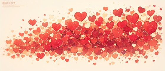 Obraz premium Garland,bright light red, sparkling glitter smal and big hearts on white background,valentins day,mothers day