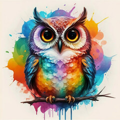 Fototapeta premium Minimalist Neon Line Owl Logo with Geometric Design, Vibrant Smoke Effects White Background with t-shirt design ai art