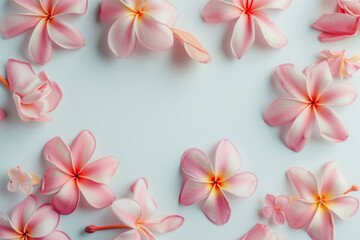 Group of Pink Frangipani isolated on White, flat lay.
