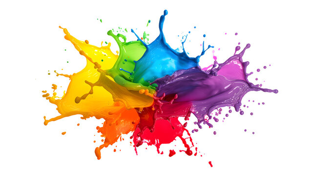 Colorful rainbow colors liquid splash isolated on transparent background