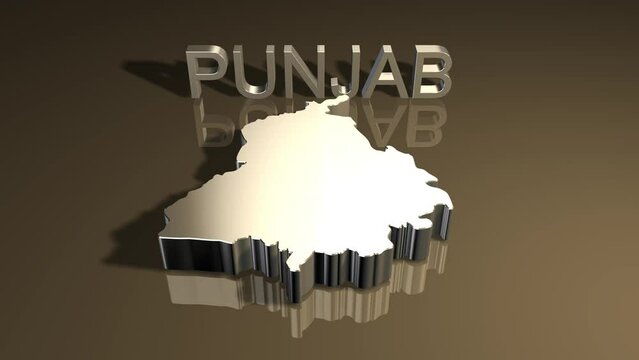 Map of Punjab Tilt Down in 3D Golden Theme-Exclusive in Adobe Stock