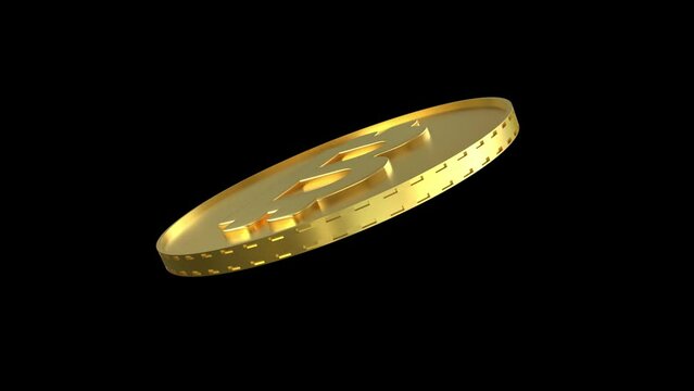 Rotating bitcoin gold coin &ndash; 3d render looped with alpha channel.
