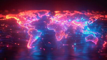 neon world map background - obrazy, fototapety, plakaty