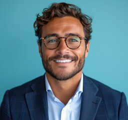 Portrait of handsome smiling businessman with suit in professional studio background
