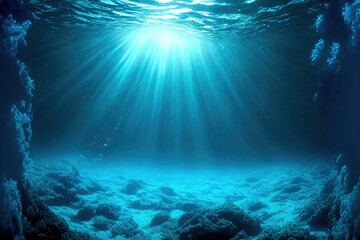 Fototapeta na wymiar AI generated illustration of a blue ocean underwater with sun rays
