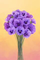 Violet pansy bouquet on a beige background. Postcard design.